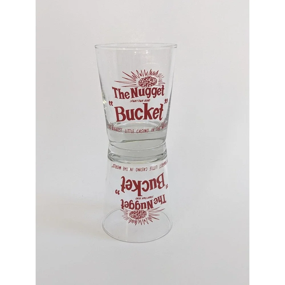 Vintage Reno Nugget Bucket Tumbler Glasses Pair Cocktail Nevada Casino Souvenir